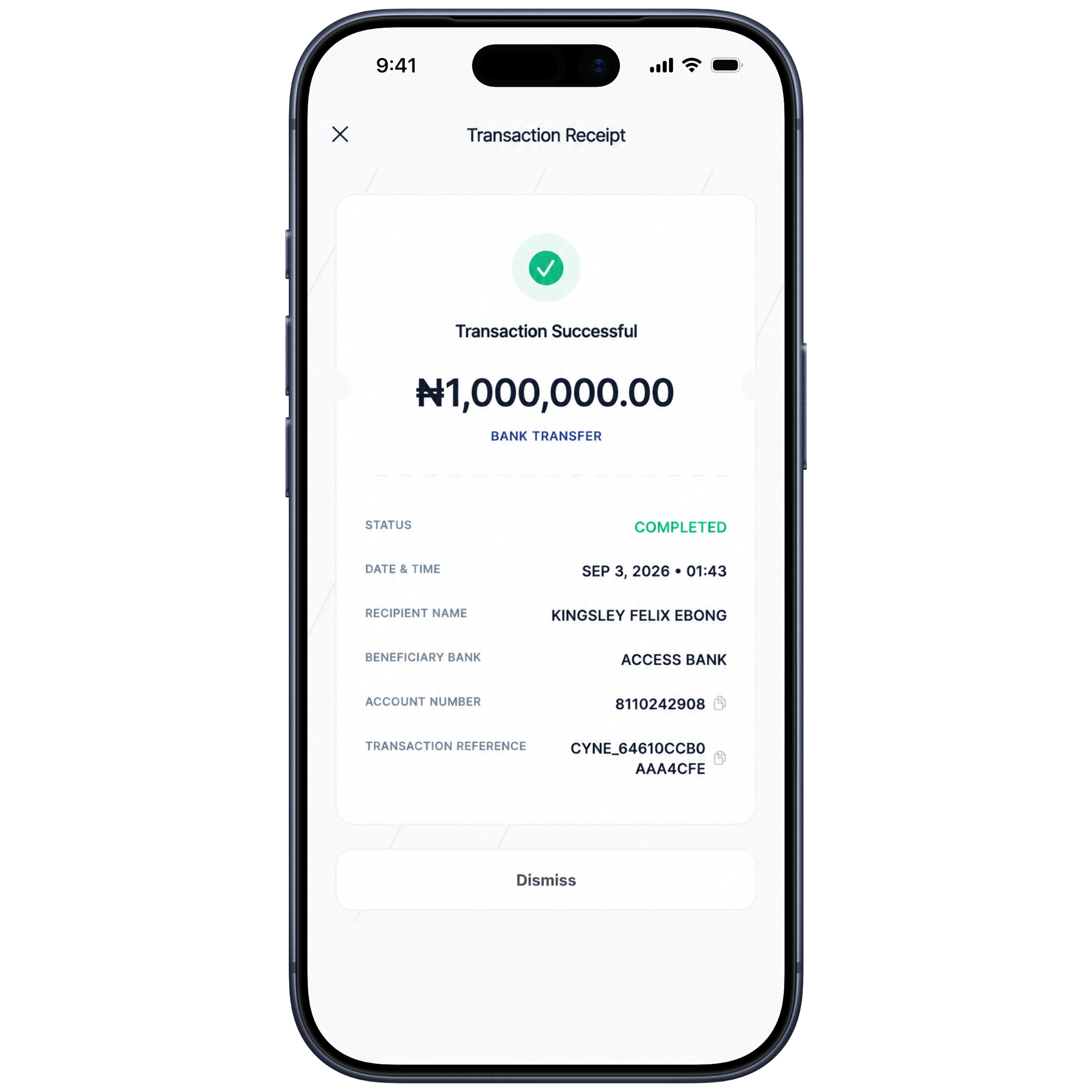 Cyne Transaction Receipt
